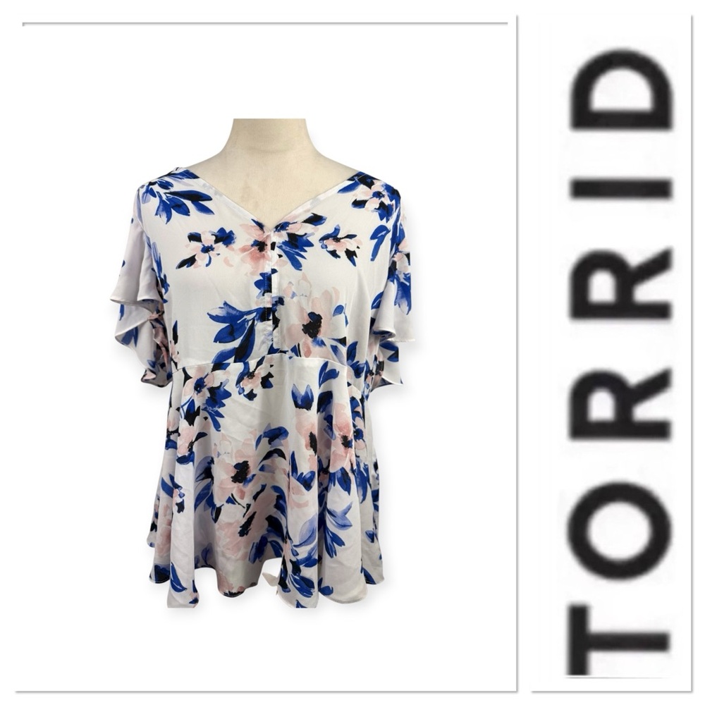 Torrid floral print Babydoll georgette flutter sleeve top size 1-1X/14-16